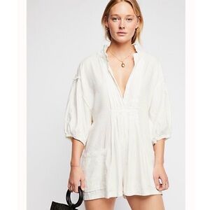 Free People Tomboy Linen Romper White Oversized Women’s Size X-Small